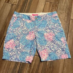 Lilly Pulitzer Womens Chipper Short Blue Haven Raising Schell Blue Pink Size 14
